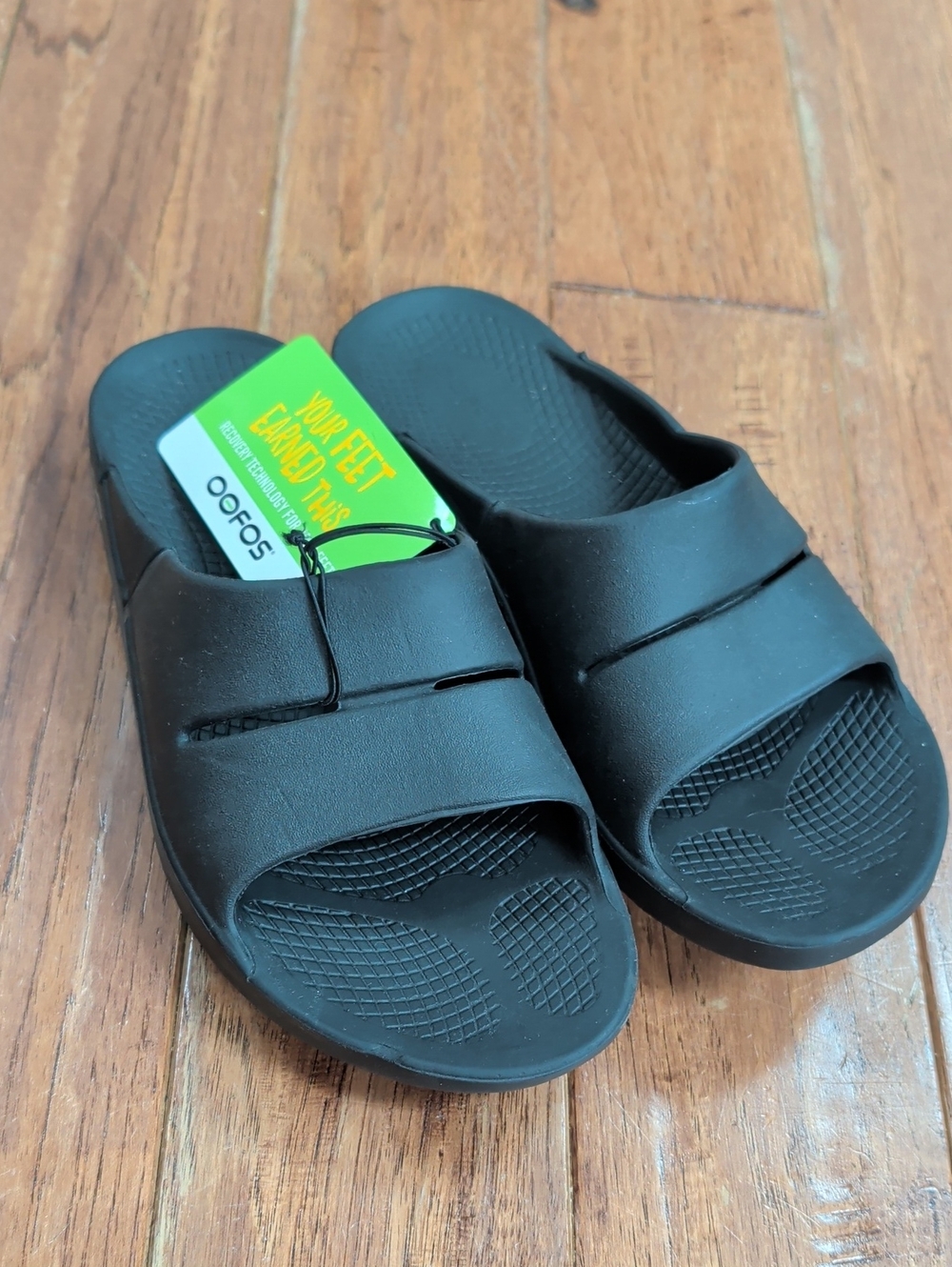 Oofos OOahh Black Recovery Slip On Sandals